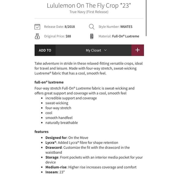 Lululemon On The Fly crop 23”, Navy blue, Size 4 B104 - Picture 2 of 7